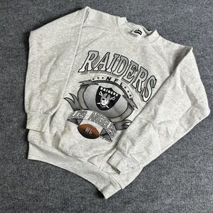 Vintage Los Angeles Raiders Sweater Boys Medium Gray NFL Football Tultex 90s